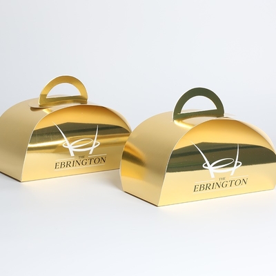 Caixa de comida de pão irregular de ouro impermeável Impressão personalizada Caixas de papel de topo para bolo